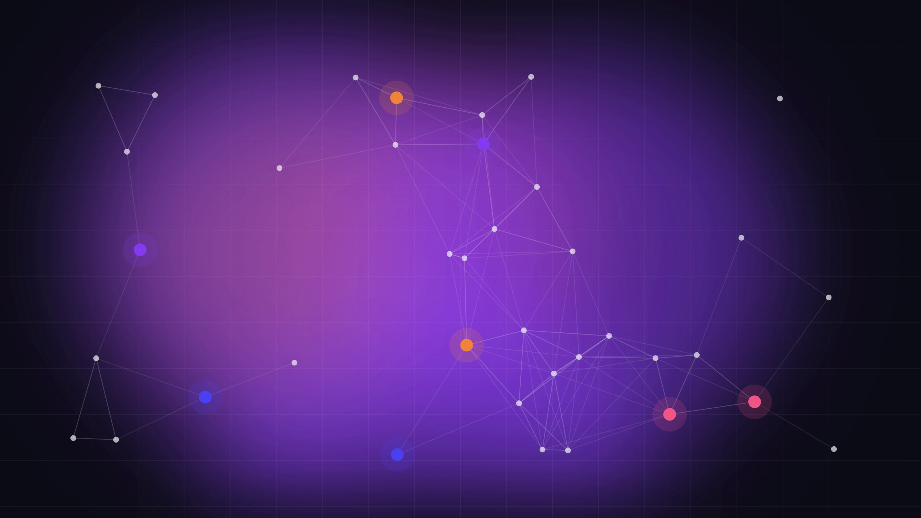 A constellation of connected nodes glowing over a dark violet gradient