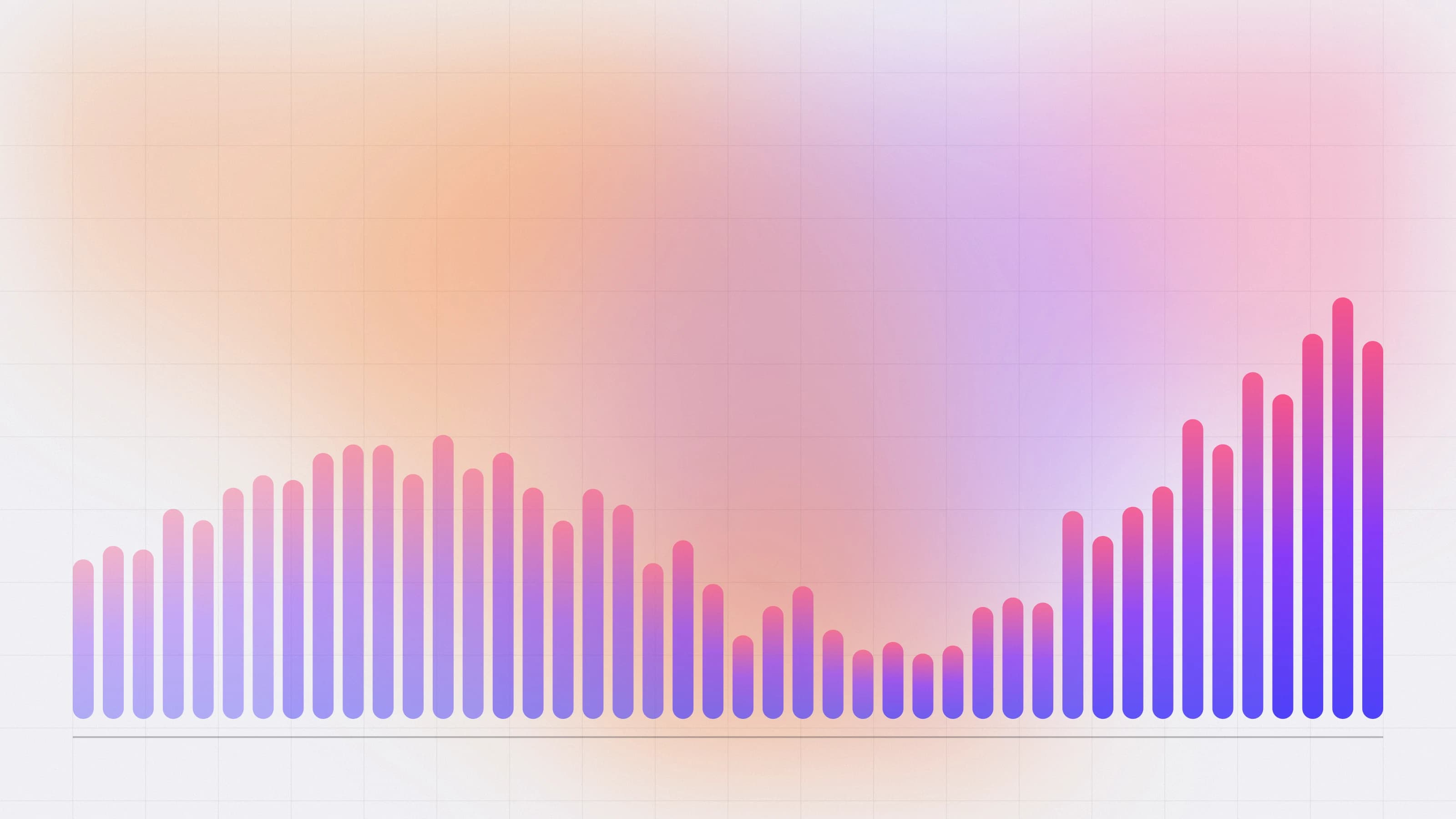 Abstract gradient bar chart rising across a light background