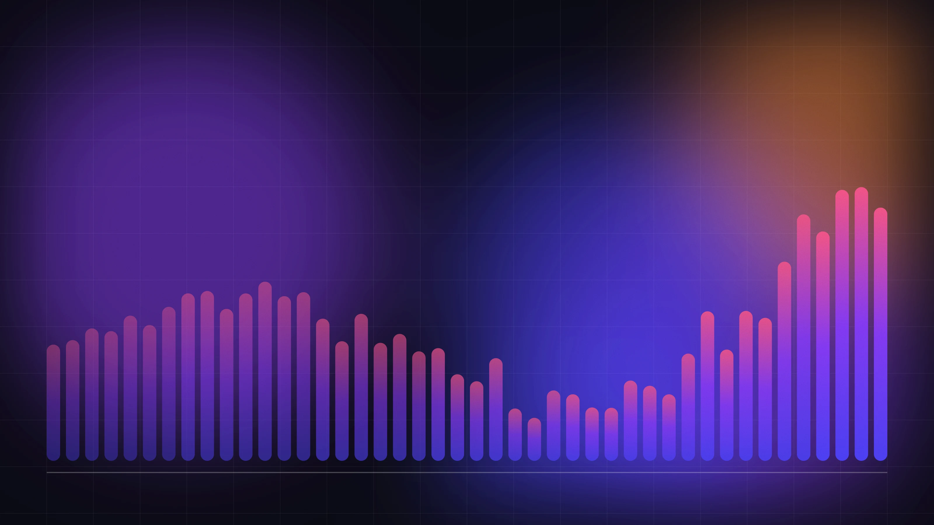 Rows of gradient bars rising from a baseline on a deep indigo background